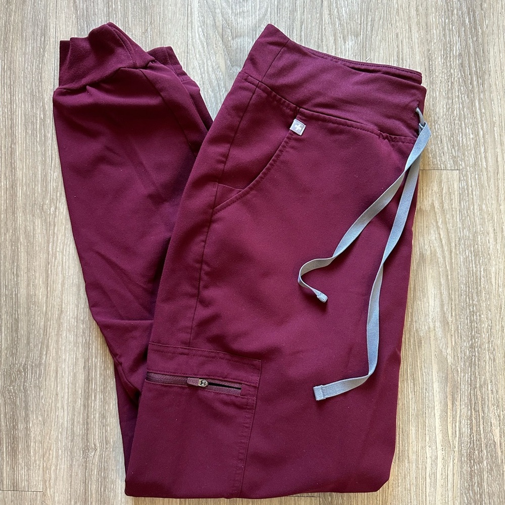 Figs Red and Gray Track Pants with Elastic Waistband